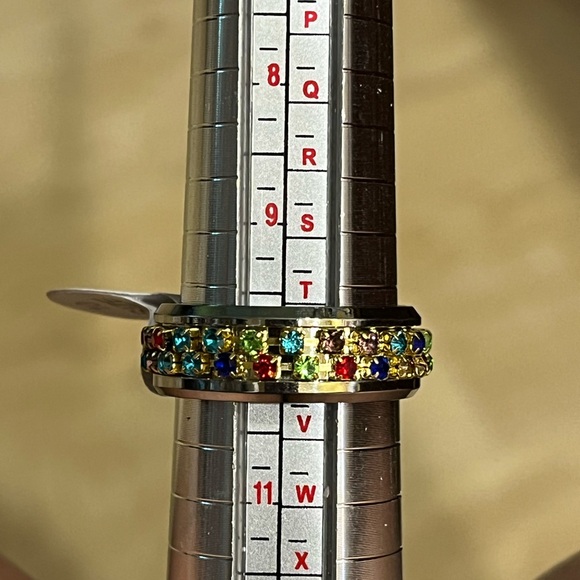 NWT multi-colored faux gemstones SILVER tone spinner ring, Men/Women size 10 - Picture 4 of 8
